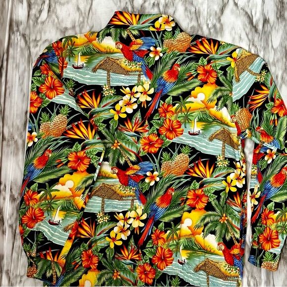 Surf Crush Tiki Vtg Sz S Hawaiian Print Zip Up Jacket CB Casual Macaw Tropical - Picture 7 of 12